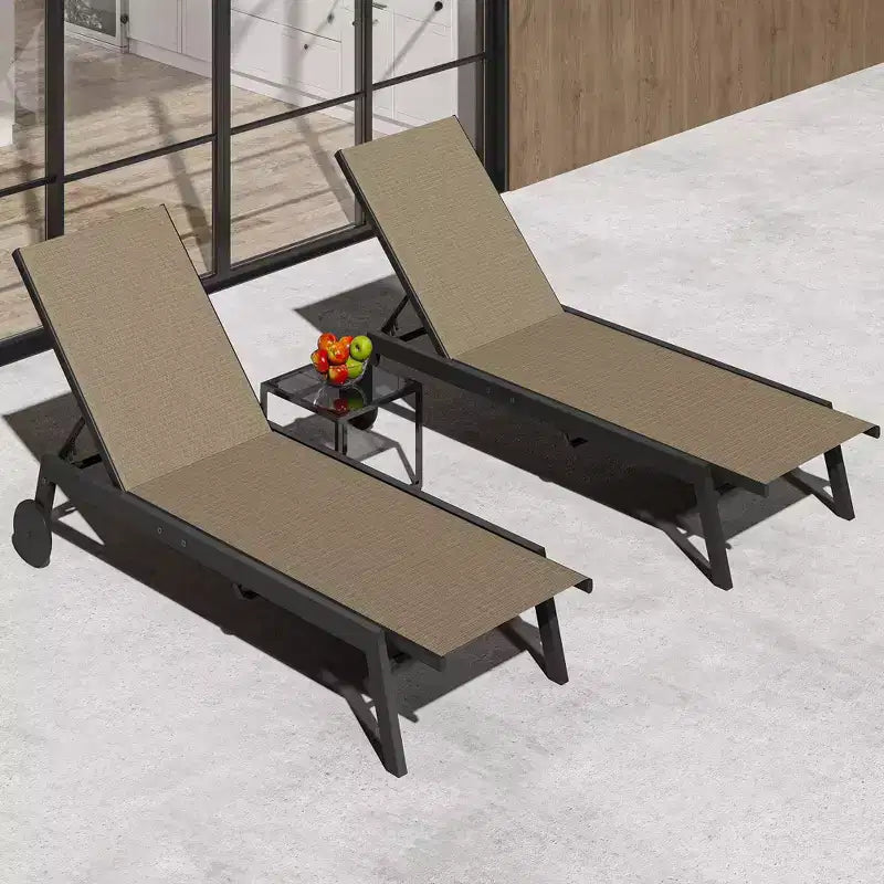3-Piece Small Patio Lounge Set with Side Table - Adjustable Chaise Chairs & Wheels for Poolside, Deck & Backyard