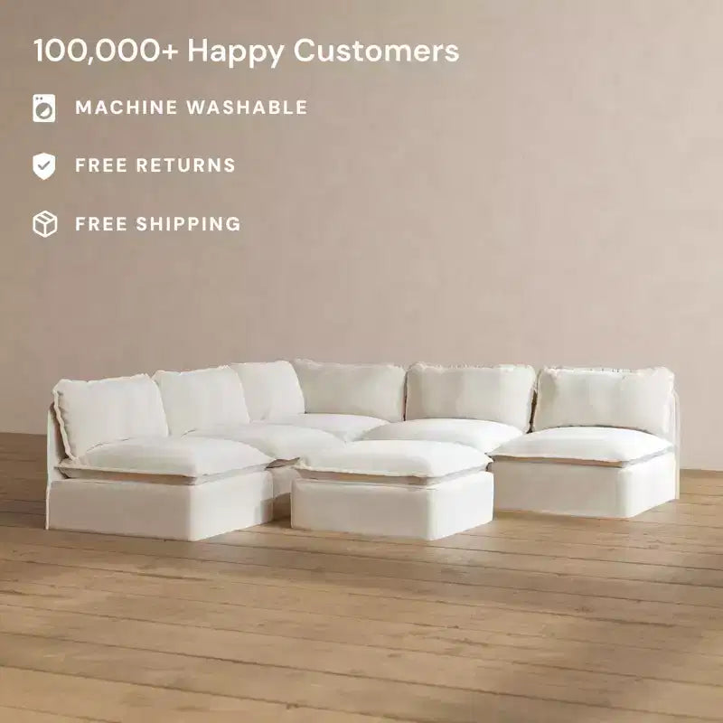 Anabei Modular Washable 5-Seater Open-Ends Corner Sofa Sectional + Ottoman | Memorix+ Seat & Contour Pillow