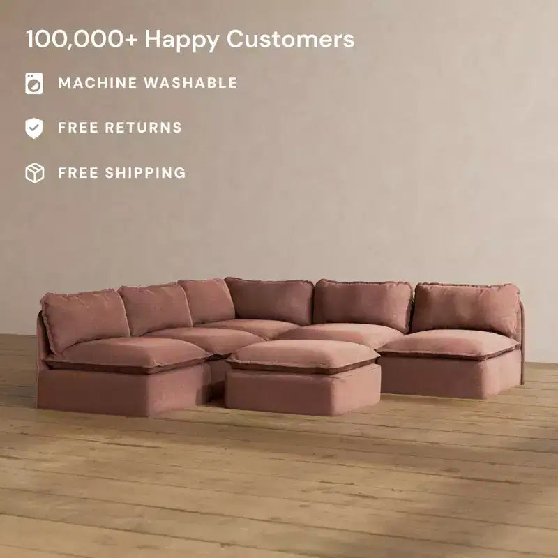 Anabei Modular Washable 5-Seater Open-Ends Corner Sofa Sectional + Ottoman | Memorix+ Seat & Contour Pillow