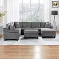 Sectional Sofa 111.8 U-shaped Sofa Chenille Upholstered Sofa Couch with Movable Storage Ottoman, Dark Gray