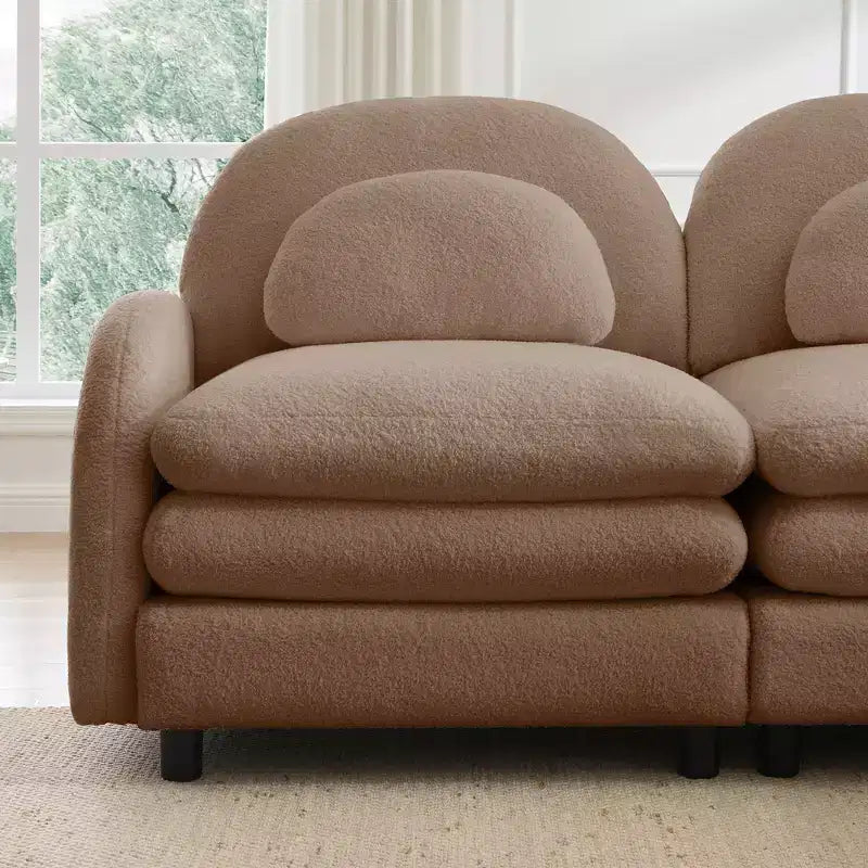 GDFStudio Steini Modern 117 2-Seater Teddy Upholstered Sectional Sofa with Curved Lumbar Pillows and Movable Ottoman