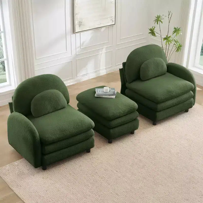 GDFStudio Steini Modern 117 2-Seater Teddy Upholstered Sectional Sofa with Curved Lumbar Pillows and Movable Ottoman