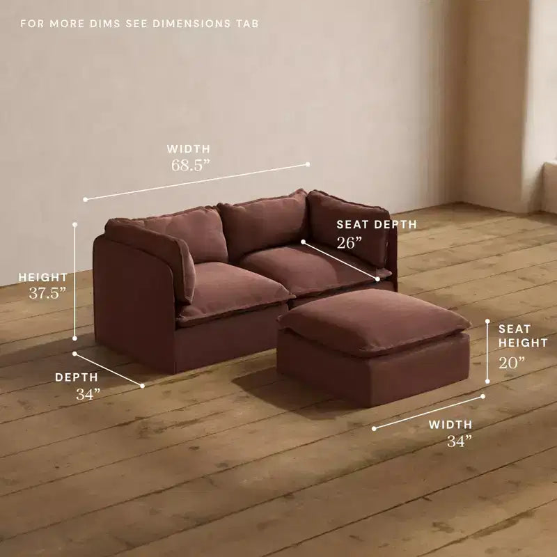 Anabei Modular Washable 2-Seater Sofa + Ottoman | Memorix+ Seat & Contour Pillow