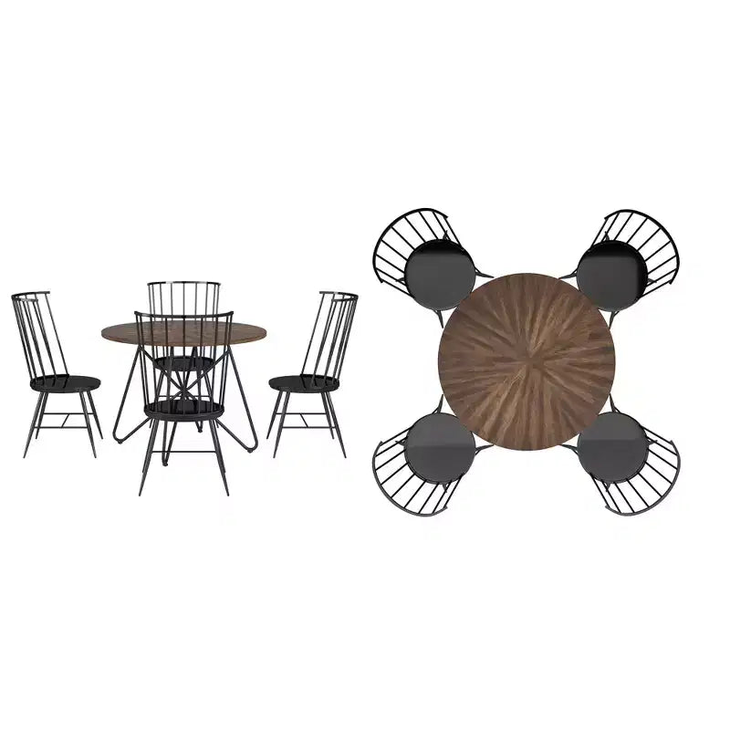 Norfolk Walnut Finish Round 5-Piece Dining Set - INSPIRE Q