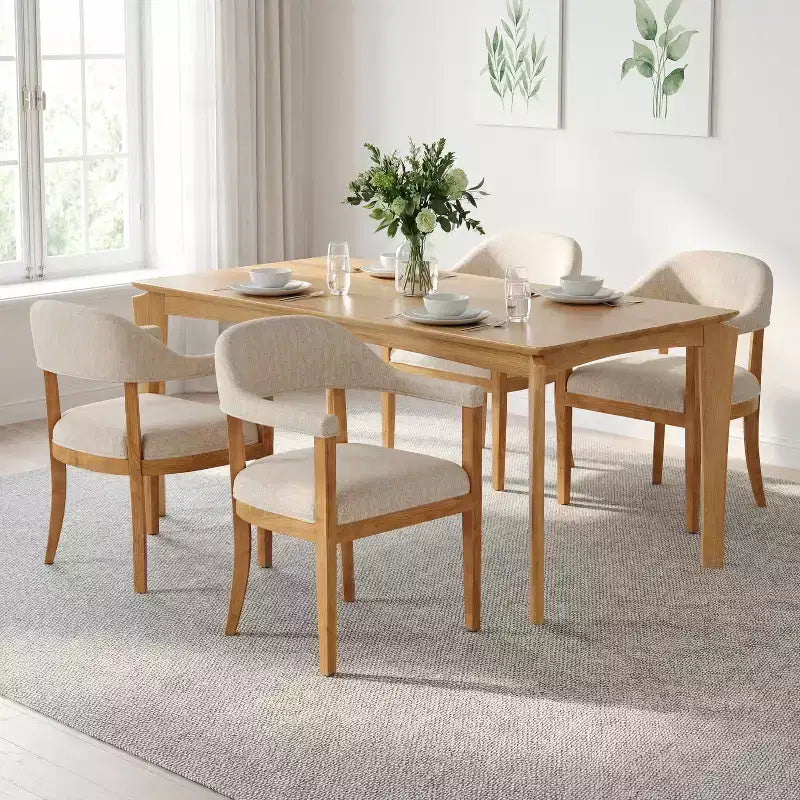Christopher Knight Home Harrison Mid-Century Modern 5-Piece Wood Dining Set with 4 Upholstered Armchairs