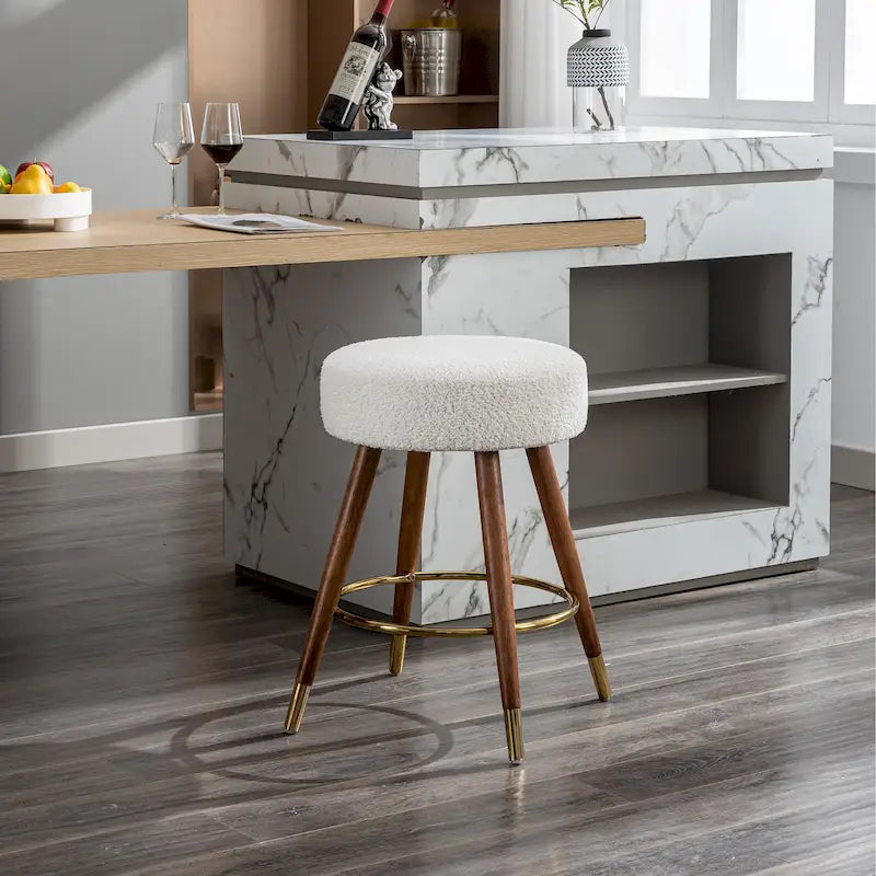 Tabouret pivotant rembourré blanc de 23,88 po avec structure en bois