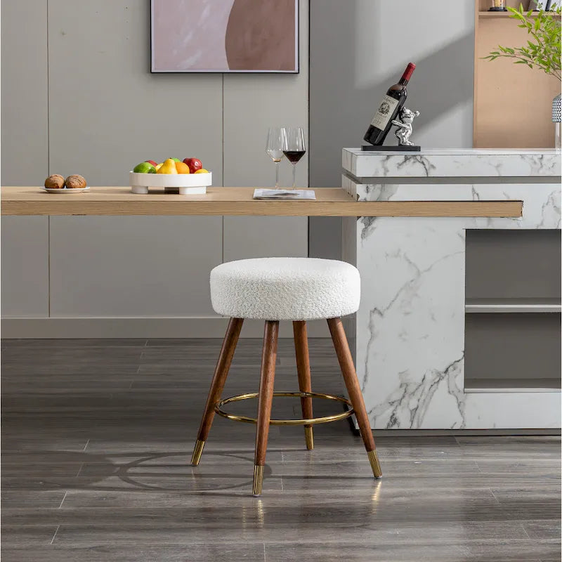 Tabouret pivotant rembourré blanc de 23,88 po avec structure en bois