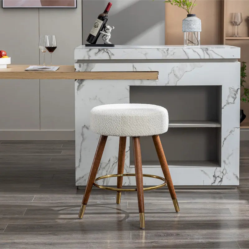 Tabouret pivotant rembourré blanc de 23,88 po avec structure en bois