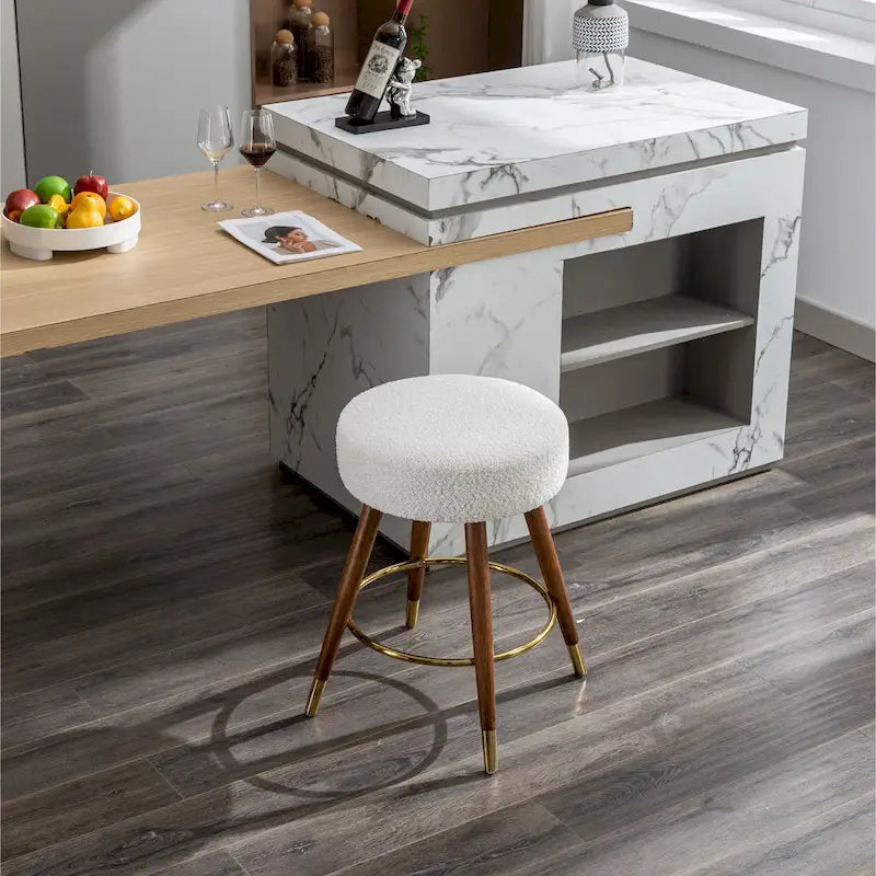 Tabouret pivotant rembourré blanc de 23,88 po avec structure en bois