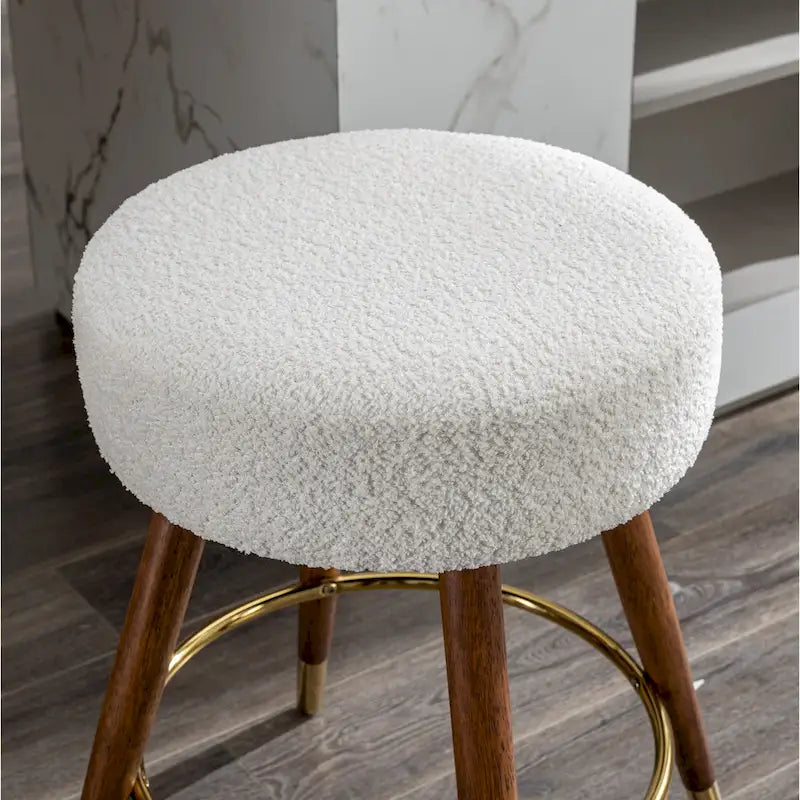 Tabouret pivotant rembourré blanc de 23,88 po avec structure en bois