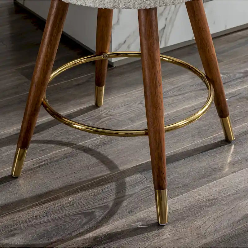 Tabouret pivotant rembourré blanc de 23,88 po avec structure en bois