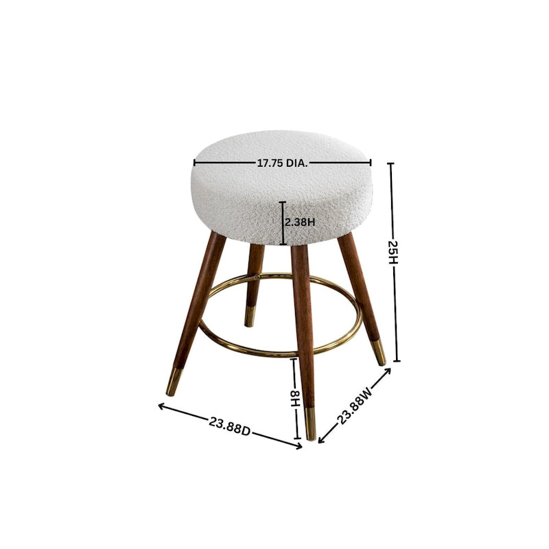 Tabouret pivotant rembourré blanc de 23,88 po avec structure en bois