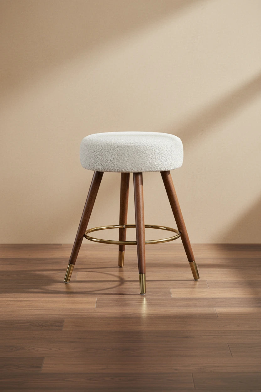 Tabouret pivotant rembourré blanc de 23,88 po avec structure en bois