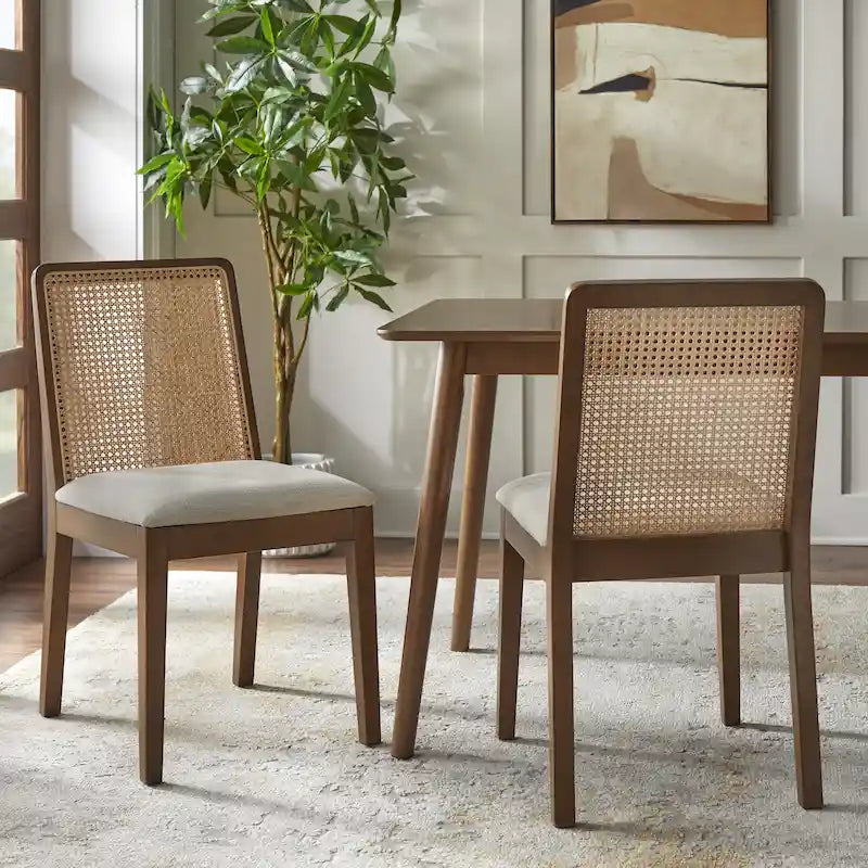 Chaises de salle à manger en bois massif et cannage (lot de 2)