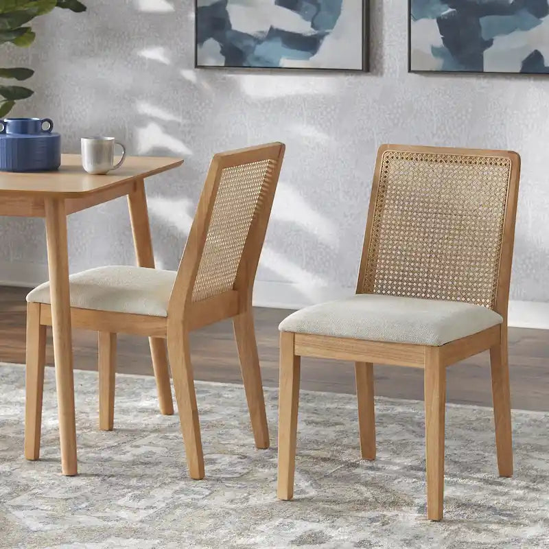Chaises de salle à manger en bois massif et cannage (lot de 2)