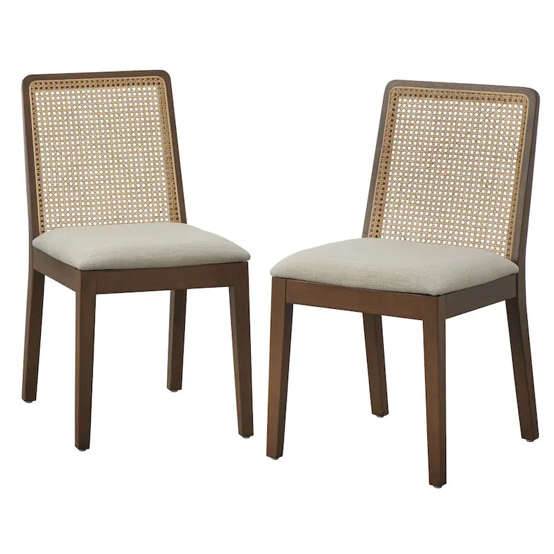 Chaises de salle à manger en bois massif et cannage (lot de 2)
