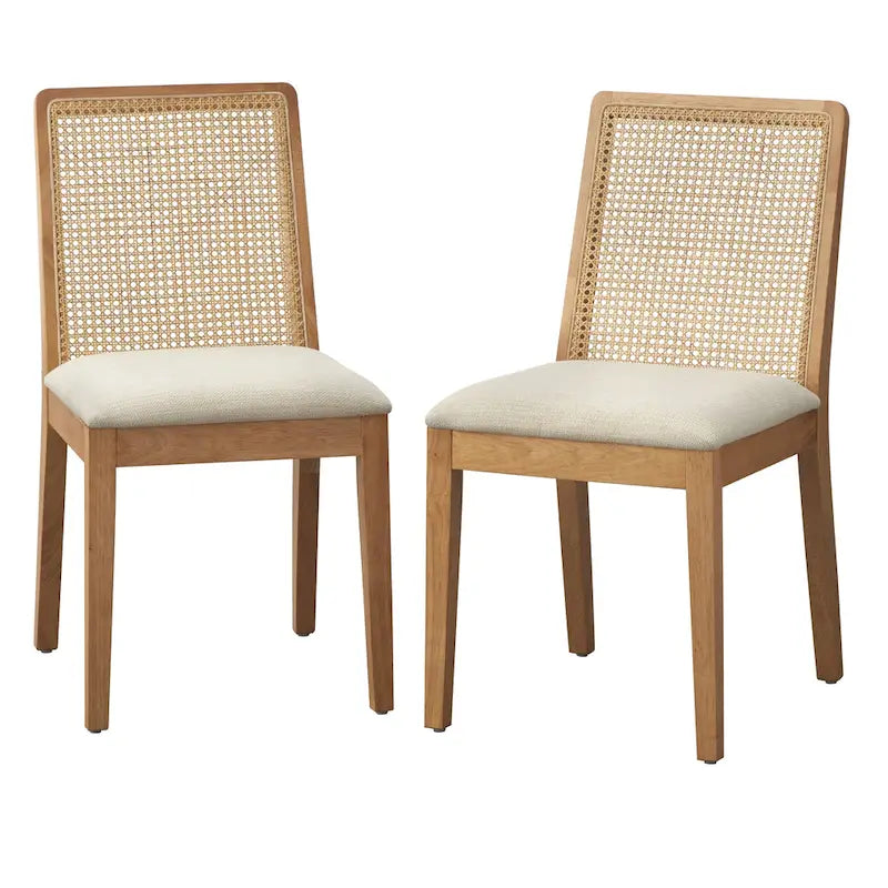 Chaises de salle à manger en bois massif et cannage (lot de 2)