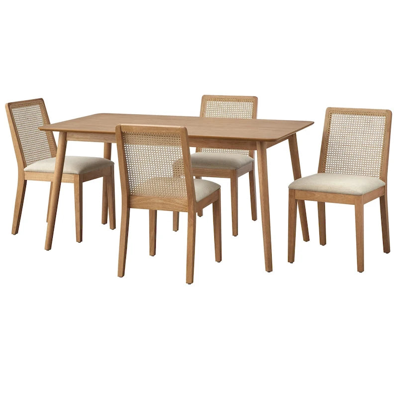 Chaises de salle à manger en bois massif et cannage (lot de 2)