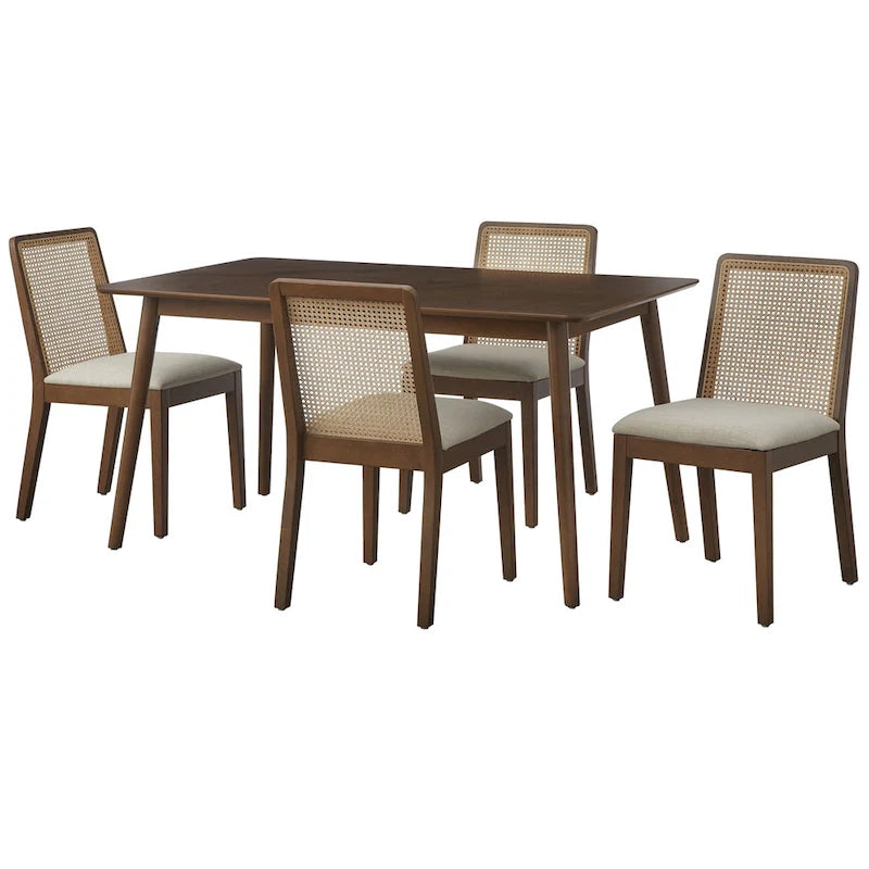 Chaises de salle à manger en bois massif et cannage (lot de 2)