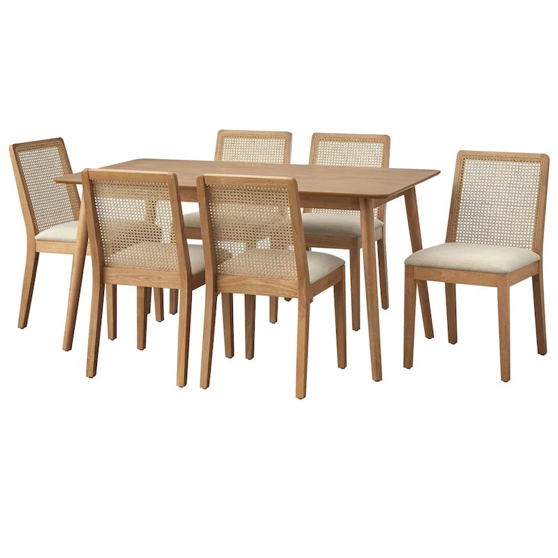 Chaises de salle à manger en bois massif et cannage (lot de 2)