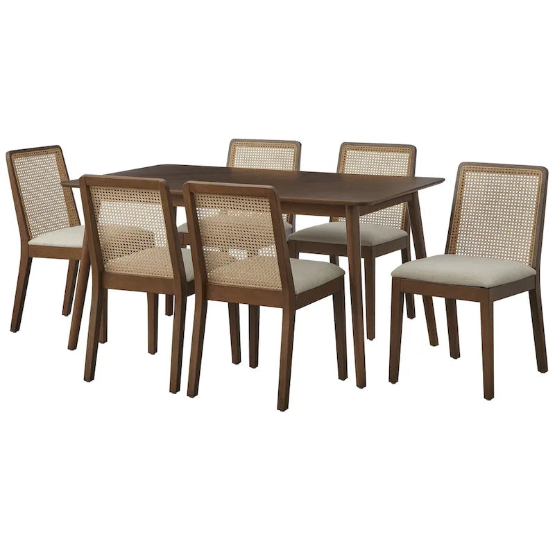 Chaises de salle à manger en bois massif et cannage (lot de 2)