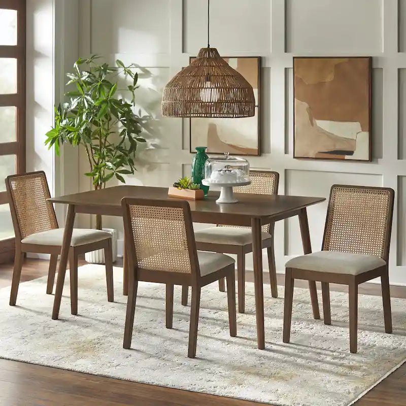 Chaises de salle à manger en bois massif et cannage (lot de 2)
