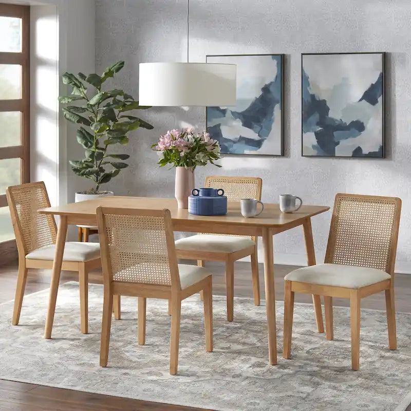 Chaises de salle à manger en bois massif et cannage (lot de 2)