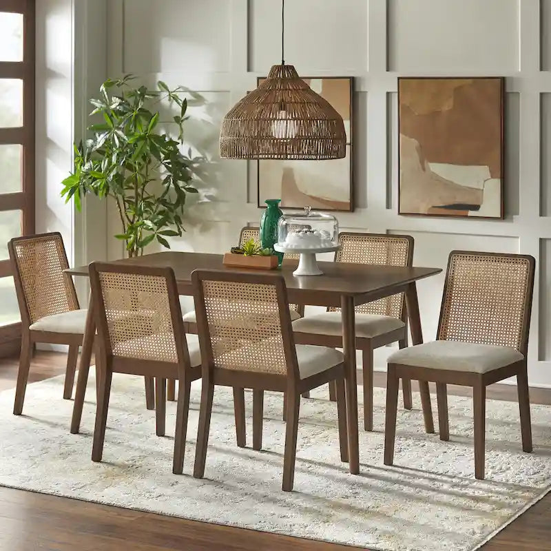 Chaises de salle à manger en bois massif et cannage (lot de 2)
