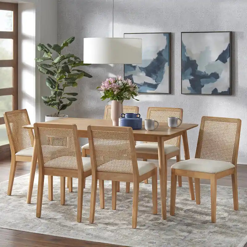 Chaises de salle à manger en bois massif et cannage (lot de 2)