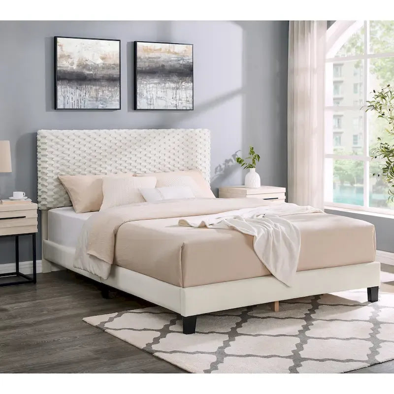 Lit plateforme Queen avec tête de lit réglable, tissu Dove