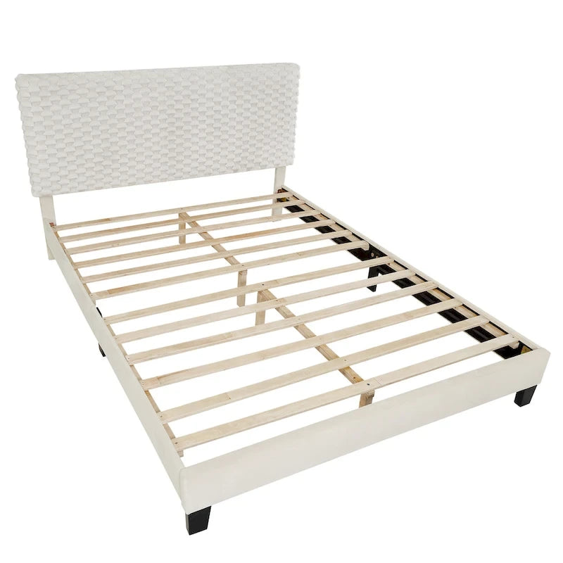 Lit plateforme Queen avec tête de lit réglable, tissu Dove