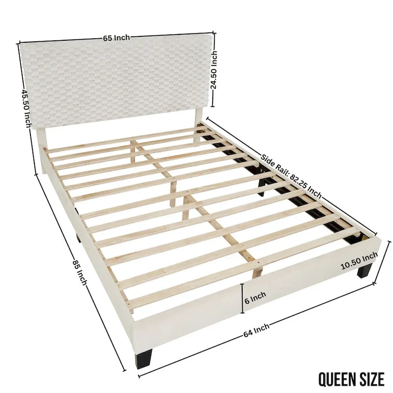 Lit plateforme Queen avec tête de lit réglable, tissu Dove