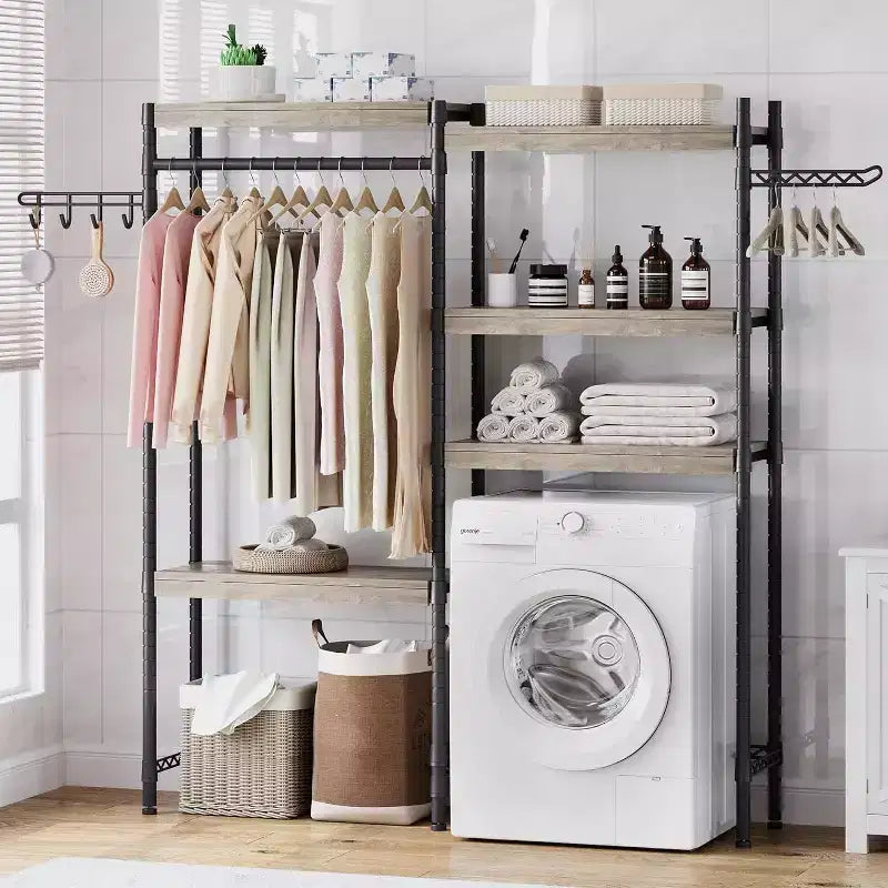 Over-the-Washer Shelf, 5-Tier Dryer Storage Shelf with Adjustable Height, Bathroom Shelf, Space-Saving Storage for Bathroom, Laundry Room