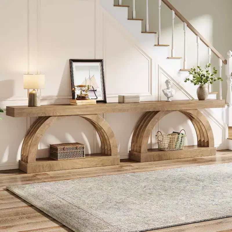Lantine 63-Inch Entryway Table, 2-Tier Sofa Table Behind The Couch, Farmhouse Narrow Unique Arched Console for Hallway, Living Room, Foyer,Natural
