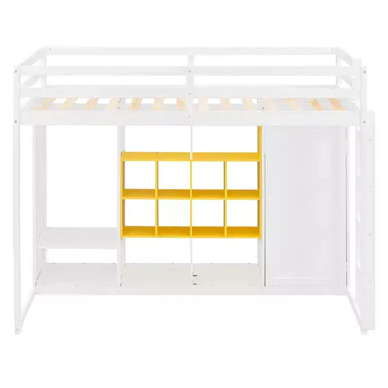 Kids Loft Bed with Wardrobe and Shelves, Wooden Loft Bed Frame with Storage Cabinet for Kids Teens