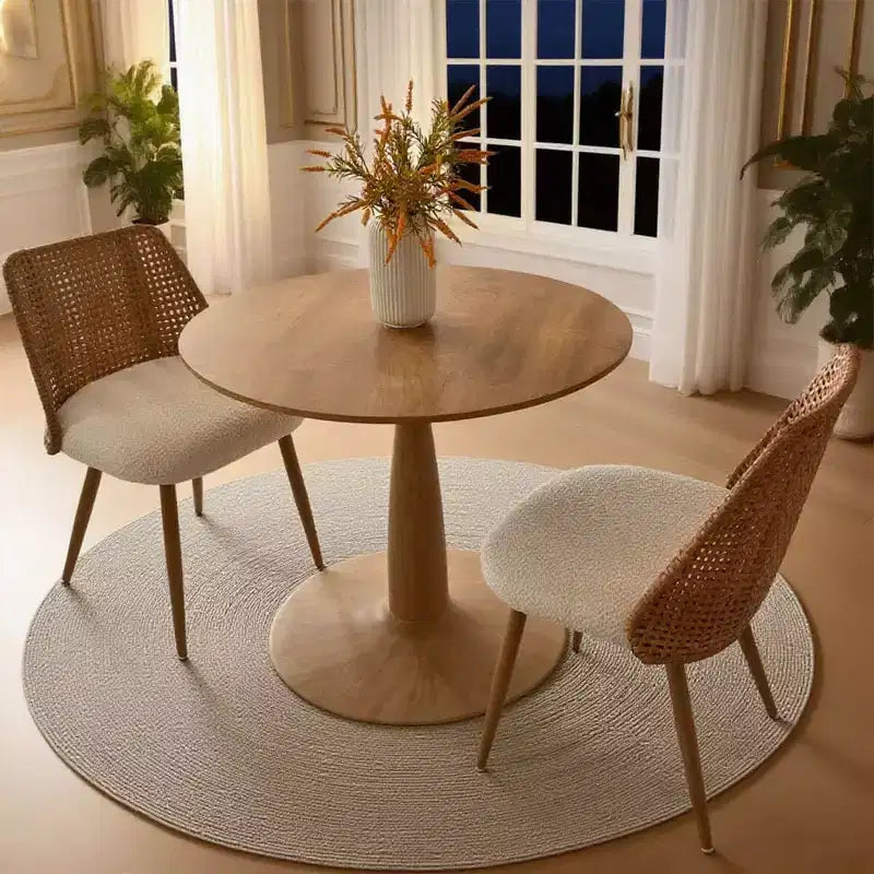 Modern Round Pedestal Dining Table with Wood Grain Finish, Small Kitchen Table Coffee Table for Apartment, Dining Room & Living Space-Panipeachy