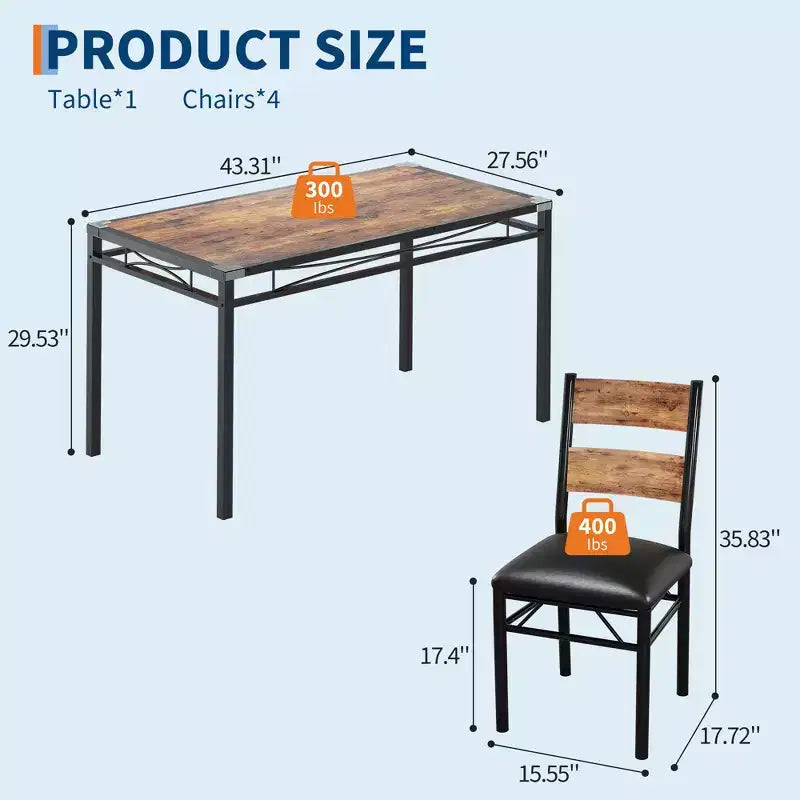 Dining Table Set for 4,with 4 Upholstered Chairs,5 Pcs Wood Kitchen Dining Room Table Set with Corner Protector for Kitchen,Apartment,Small Space