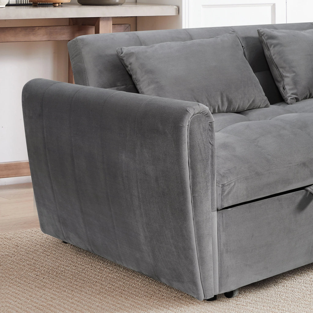 64.96 Velvet 3-in-1 Convertible Sofa Bed with Adjustable Back, Storage Pocket, and 500lb Weight Capacity