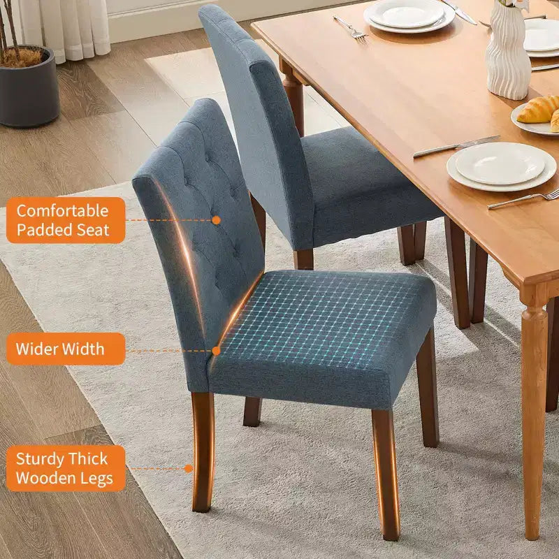Parsons Button Tufted Dining Chairs Set of 6 / 4 - Upholstered Fabric Kitchen Chairs with Wood Legs & Padded Seats - Living Room Kitchen Furniture