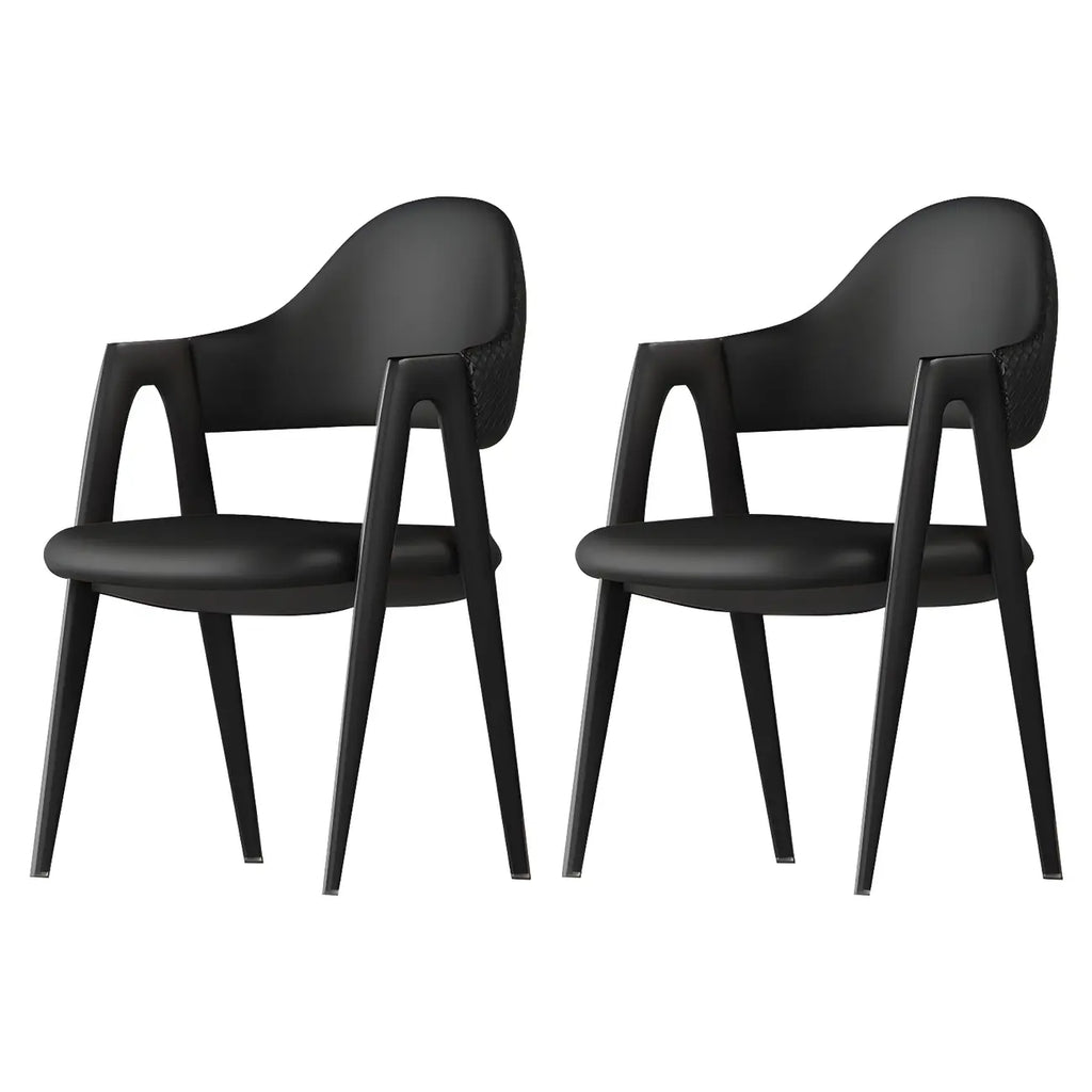 Modern Leather Curved Open Back Arm Dining Chair