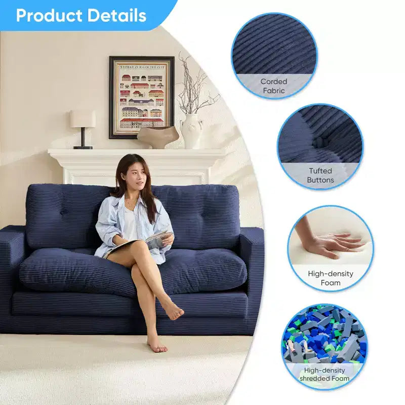 Mjkone 71'' 2-in-1 Convertible Futon Sofa Bed, Corded Fabric Foldable Tufted Buttons Loveseat Sleeper Sofa,Space-Saving