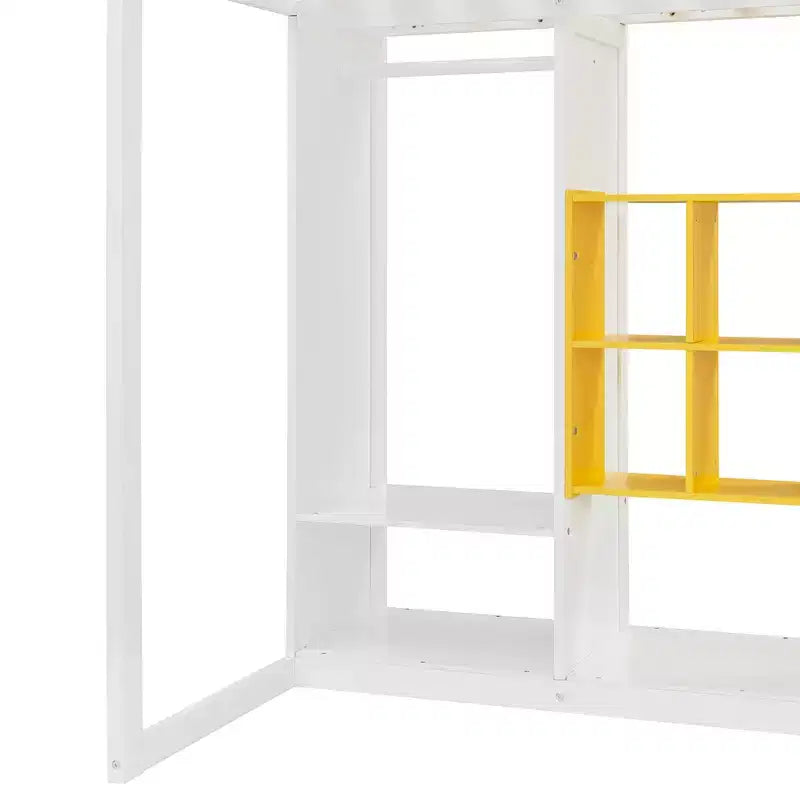 Kids Loft Bed with Wardrobe and Shelves, Wooden Loft Bed Frame with Storage Cabinet for Kids Teens
