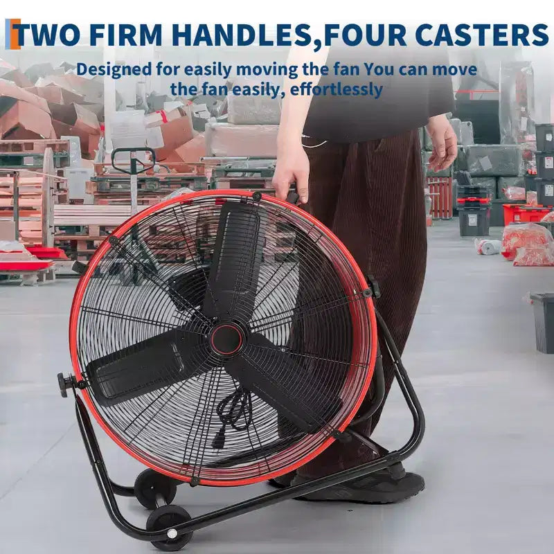 Floor Fan, Industrial Fan - 24 Inch Heavy Duty Drum Fan with 4 Speeds, Metal Air Circulator for Warehouse, Workshop, Garage, Factory, Basement
