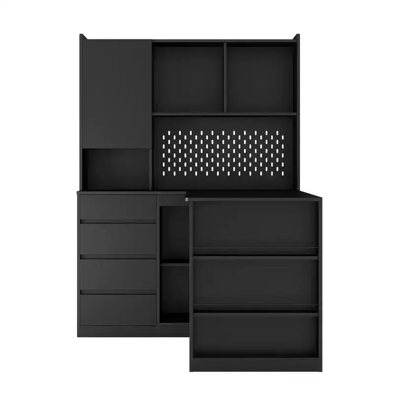 46-Inch L-Shaped Corner Desk with Bookshelf and Drawers