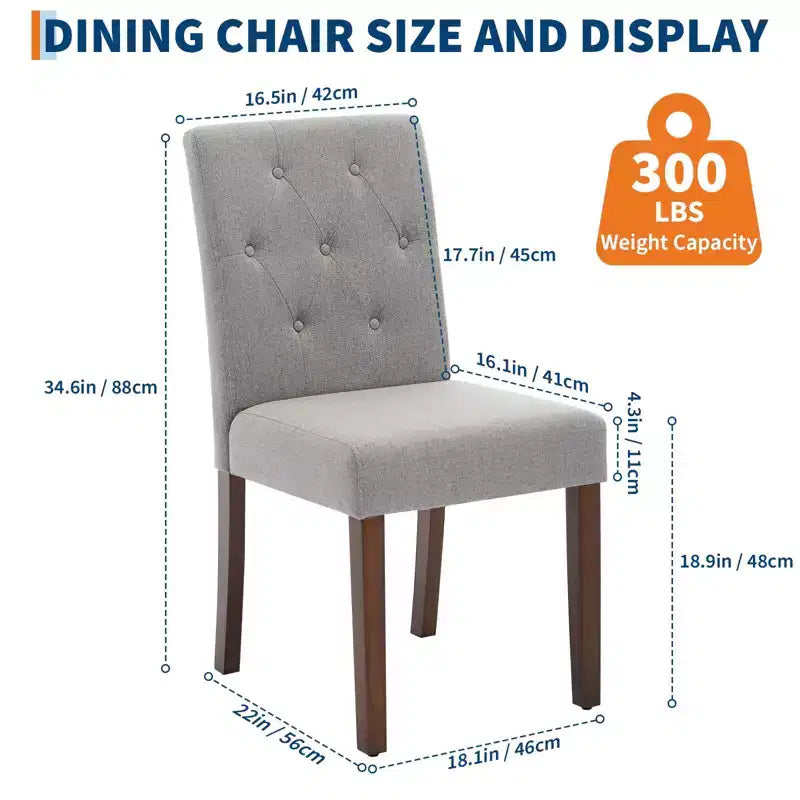 Parsons Button Tufted Dining Chairs Set of 6 / 4 - Upholstered Fabric Kitchen Chairs with Wood Legs & Padded Seats - Living Room Kitchen Furniture