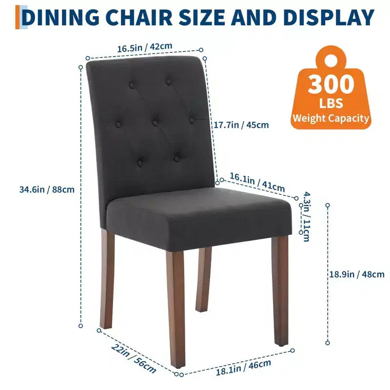Parsons Button Tufted Dining Chairs Set of 6 / 4 - Upholstered Fabric Kitchen Chairs with Wood Legs & Padded Seats - Living Room Kitchen Furniture