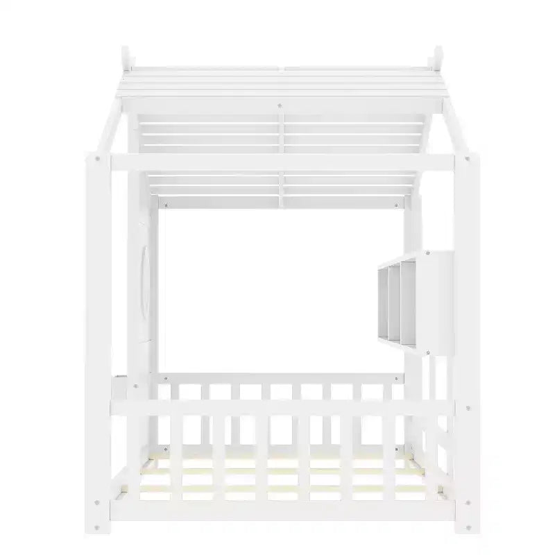 Twin/Full Size House Platform Bed Frame Toddler Floor Bed Kids Montessori Bed Playhouse Bed with Storage Shelf - ModernLuxe