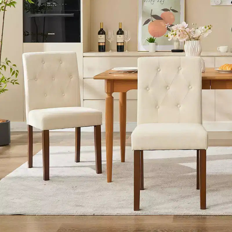 Parsons Button Tufted Dining Chairs Set of 6 / 4 - Upholstered Fabric Kitchen Chairs with Wood Legs & Padded Seats - Living Room Kitchen Furniture