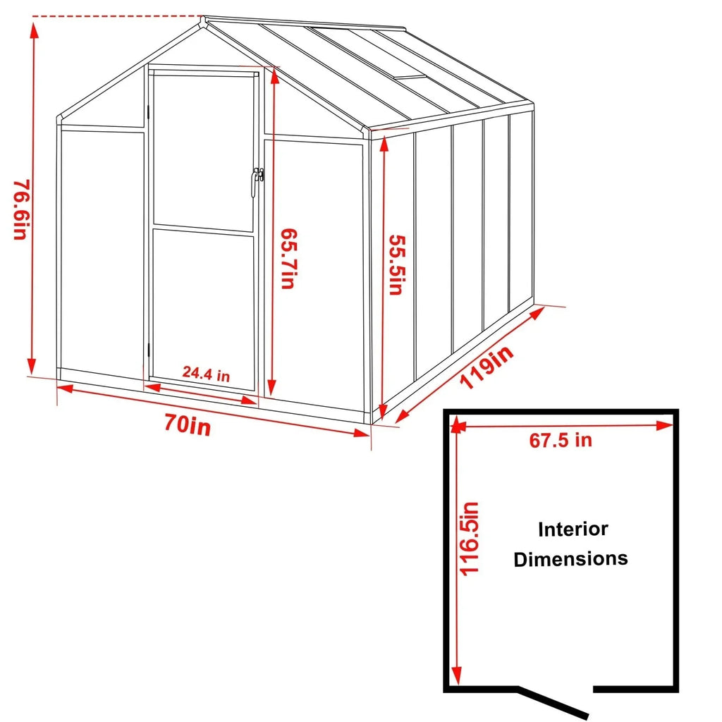 VEIKOUS Aluminum Walk-In Garden Greenhouse Kit with Adjustable Roof Vent and Lockable Door Grey