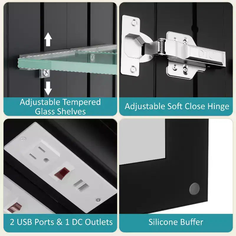 Bathroom Medicine Cabinet with LED Mirror, Surface or Recessed Mount, Dimmable Light, Anti-Fog, Adjustable Shelving